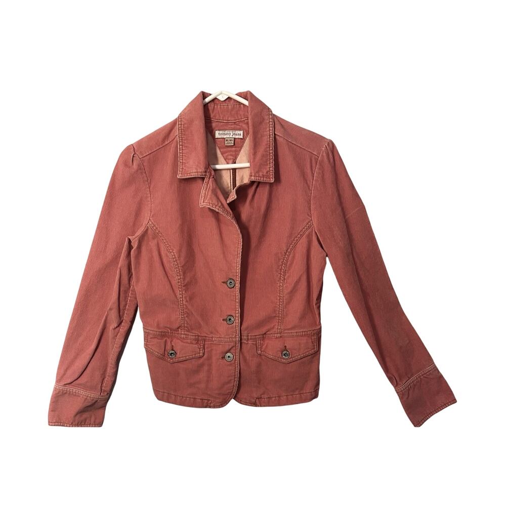 Tommy Jeans Womens Corduroy Blazer XL Salmon Jacket Button Front Vintage Y2K